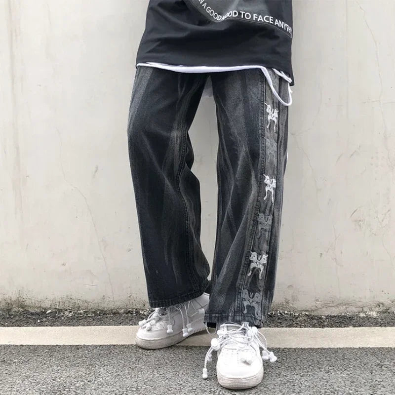 saferido Trousers Hip Hop Straight Men's Jeans Tie Dye Graphic Man Cowboy Pants Y2k Streetwear Baggy 2024 Korean Autumn Harajuku Summer