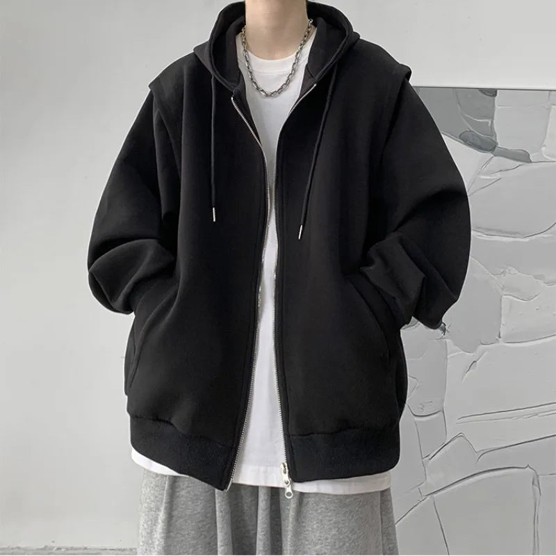 saferido Hooded Hoodies Men Solid Classic Outwear Korean Fashion American High Street Sweatshirts Teens Couples All-match Coats Trendy