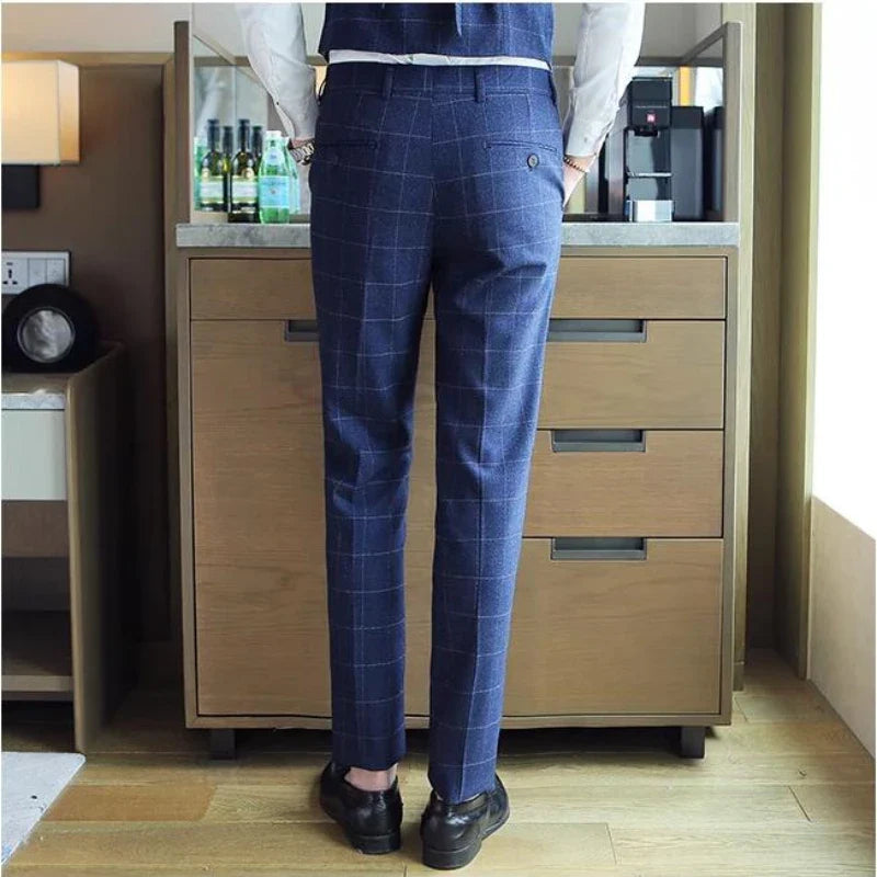 saferido Men's Spring High Quality Business Suit Pants/Male Slim Fit Fashion Plaid Groom's Wedding Dress Trousers 29-35