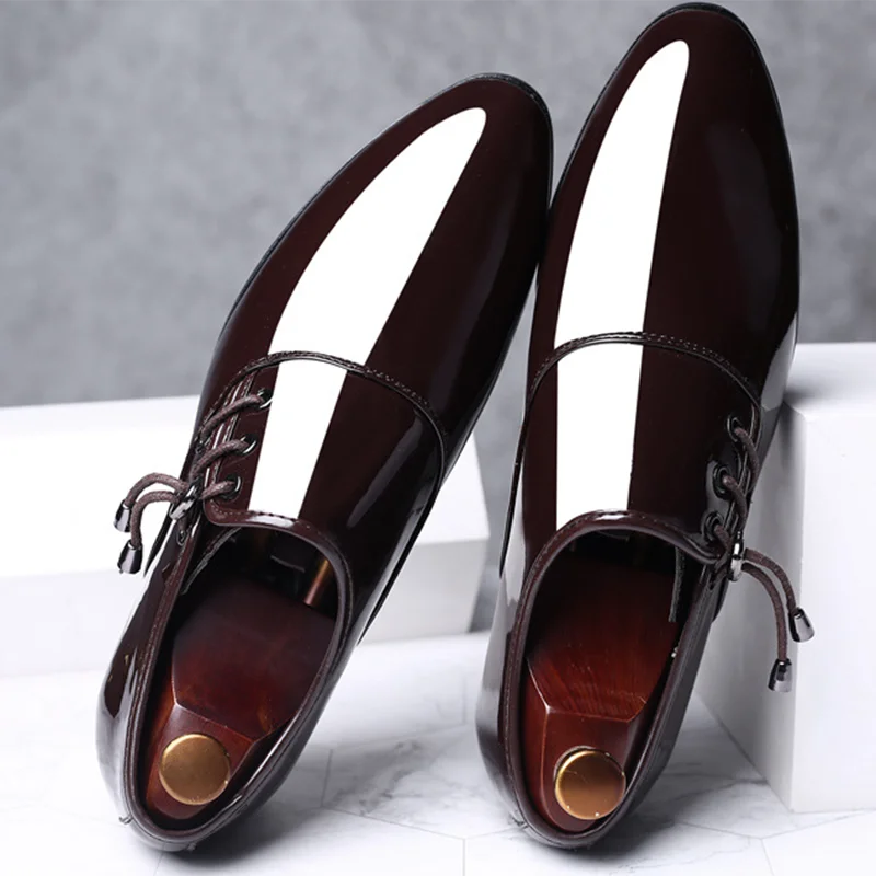 saferido Trending Italian Patent Leather Shoes for Men Business Shoe Lace Up Oxfords Plus Size Male Wedding Party Shoes Men Black Leather