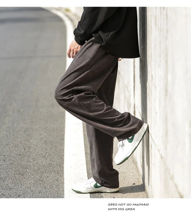 saferido Men's Casual Pants Loose Straight Corduroy Pants Elastic Waist Sweatpants Fashion Streetwear Spring Men Sports Jogger Trousers