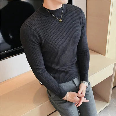 saferido British Style Men Winter Solid Color Turtle Pullover Knitted Shirt Slim Sweater Men Knitted Sweaters Men Knitwear S-4XL