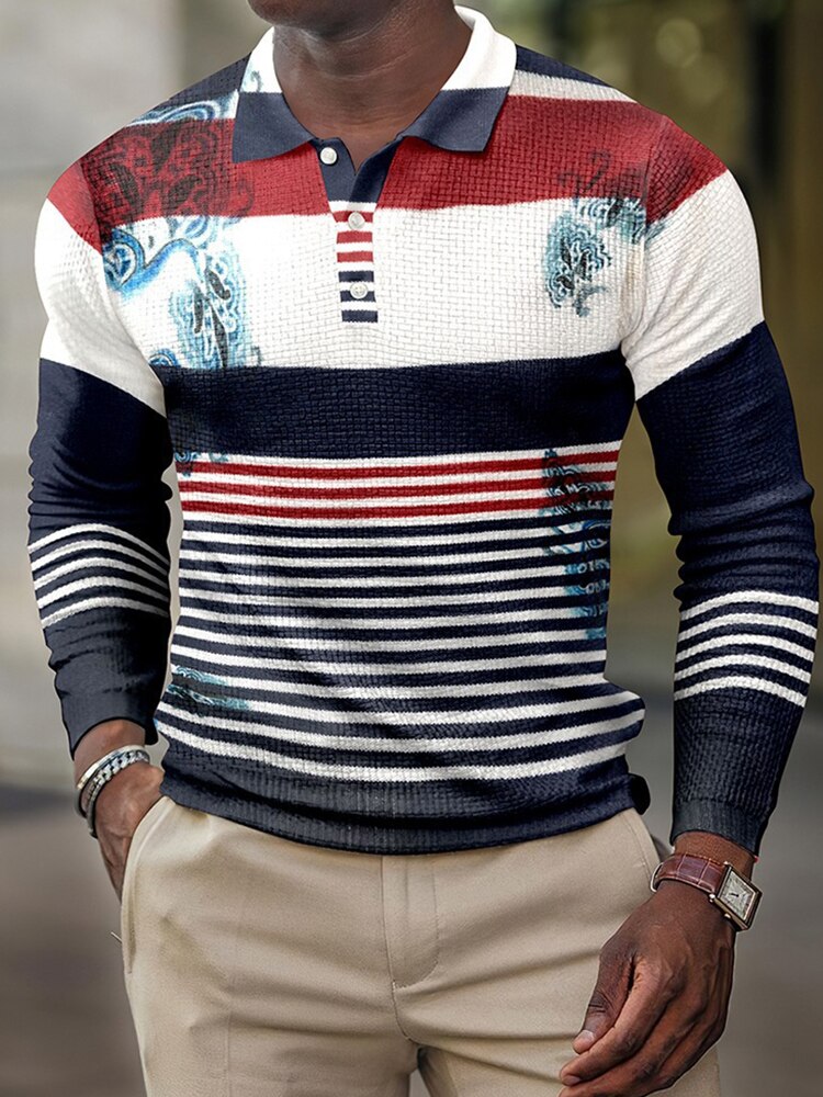 Spring Casual Printed Polo Shirts Men's Fashion Turn-down Long Sleeve Polo Shirt For Men New Autumn Buttoned Slim Fit Tops