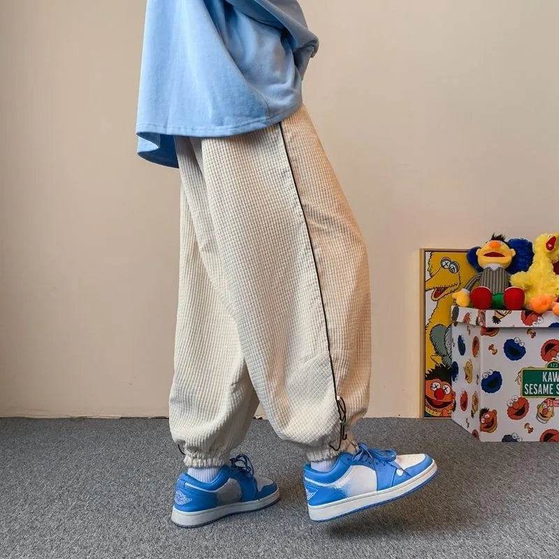 saferido Winter Japanese Retro Wide Leg Pants for Men Corduroy Haren Pants Oversized Casual Jogging Sweatpants Hip-hop Street Male
