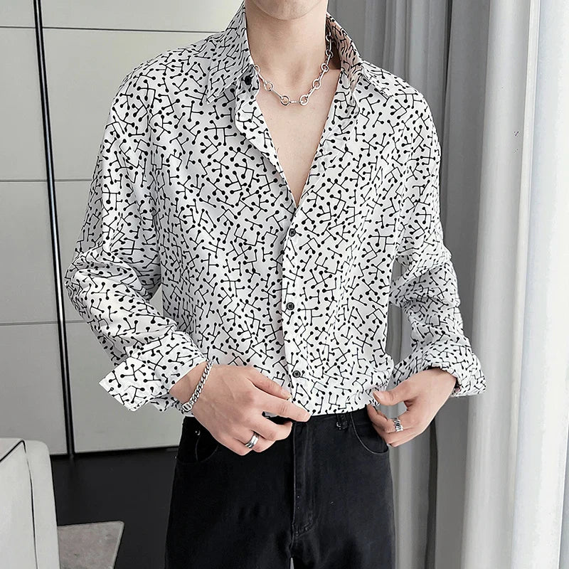 New Summer Men's Printed Shirts Oversized Clothing Casual Long Sleeve Striped Plaid Vintage Thin Draped Stretch Hawailan Blouses