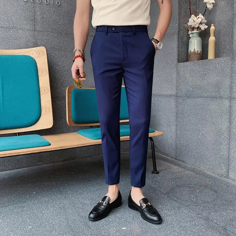 saferido Spring and Summer New Suit Pants Nine Minutes Pants Korean Slim Men's Business Casual Pants Men's Trousers Men Trousers 36