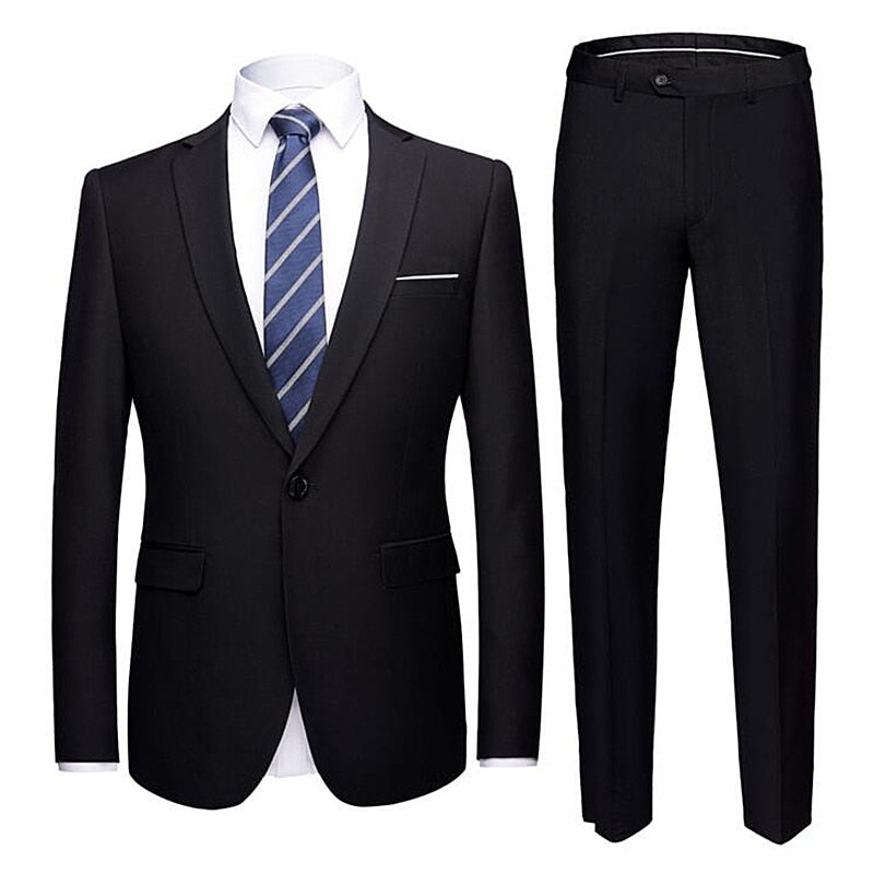 Jacket + Pants 2 Pieces Set Fashion New Men's Casual Boutique Business Dress Wedding Groom Suit Coat Blazers Trousers