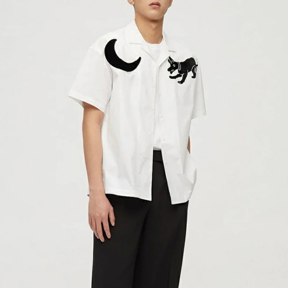 saferido Mens Japanese Graffiti Printed Casual Short-Sleeve Shirt 2024 New Genderless Fashion Personality Youth Trend Simple Shirt Unisex