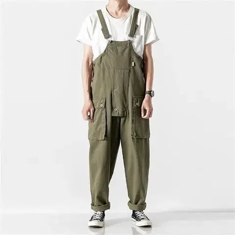 saferido INS Style Straight Leg Pants Bib Coverall Japanese Retro Cargo Overalls Men's Loose Large Size Worker Work Clothing Jumpsuit