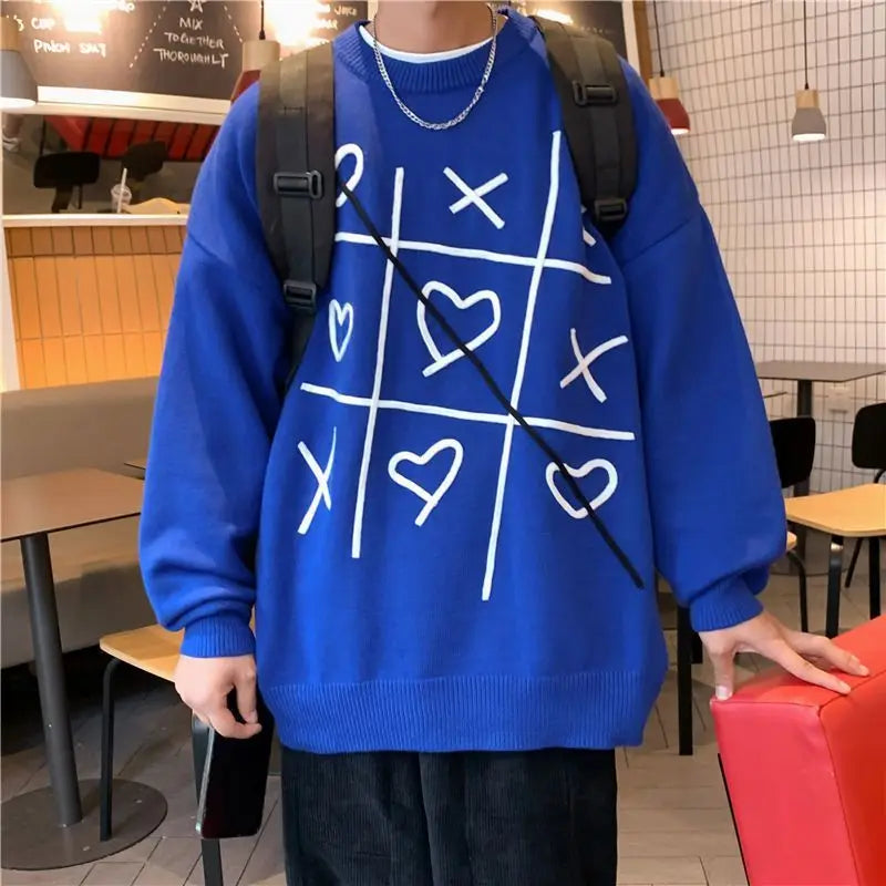 saferido Lattice Korean Fashion Sweater Men Interior Harajuku Men's Clothes Winter Oversize Wool and Mixes Knit Korean Women's Print Luxury