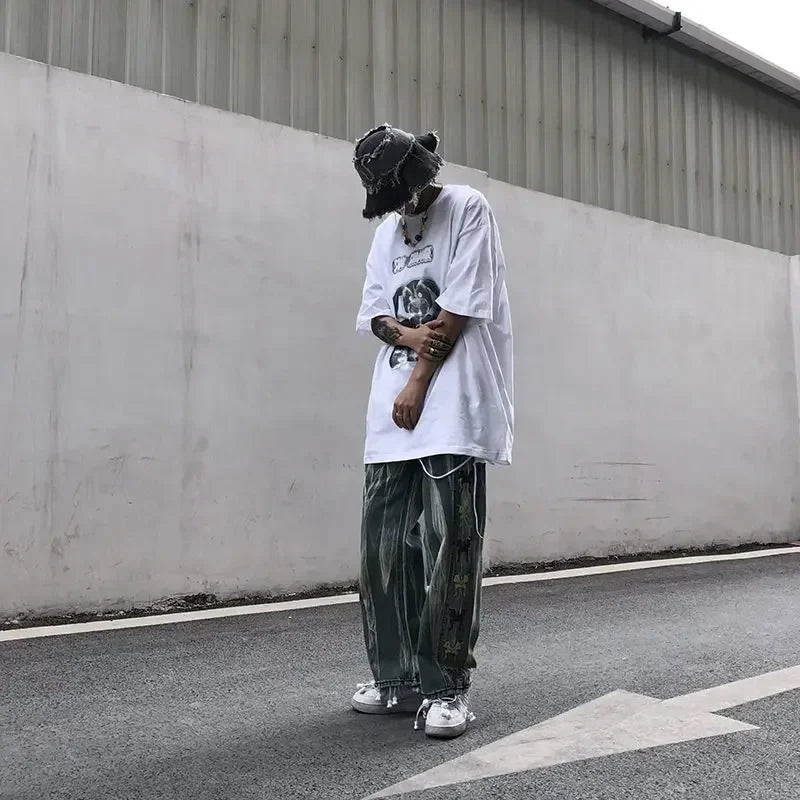 saferido Trousers Hip Hop Straight Men's Jeans Tie Dye Graphic Man Cowboy Pants Y2k Streetwear Baggy 2024 Korean Autumn Harajuku Summer