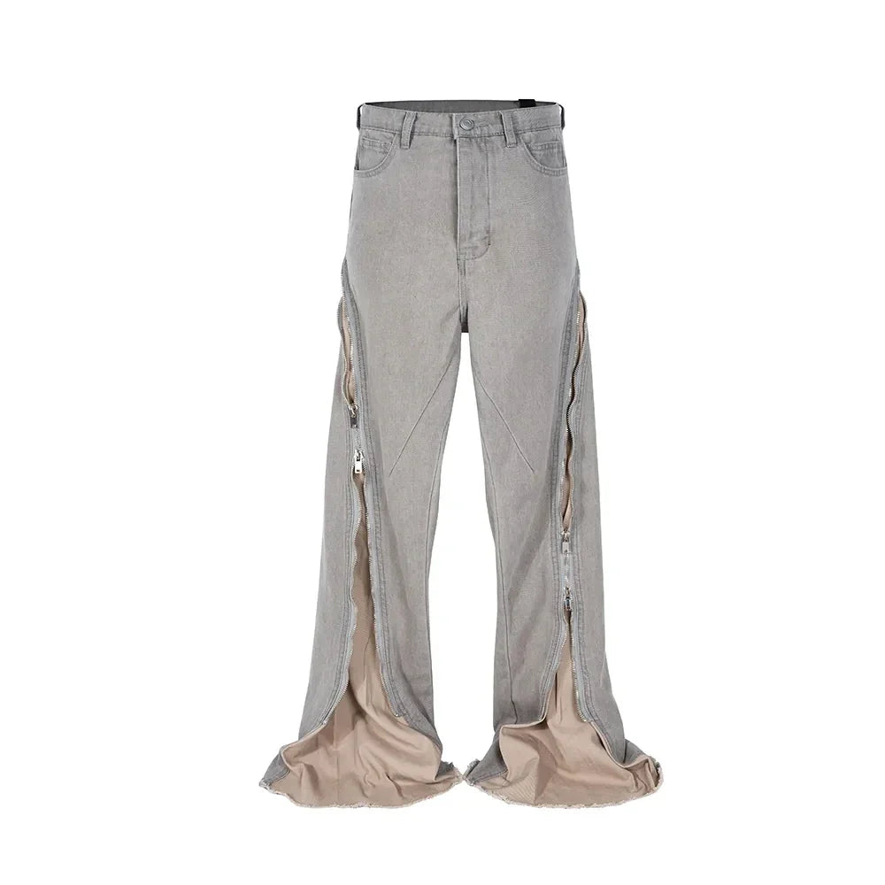 saferido Harajuku Sashes Zipper Decorate Vibe Style Black Cargo Pants for Men High Street Straight Casual Baggy Oversized Unisex Trousers