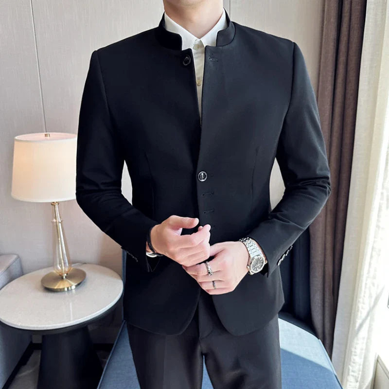 saferido Men Spring High Quality Business Suit/Male Sinicism Stand Collar Blazers/Man Solid Color Casual Tuxedo 4XL-M