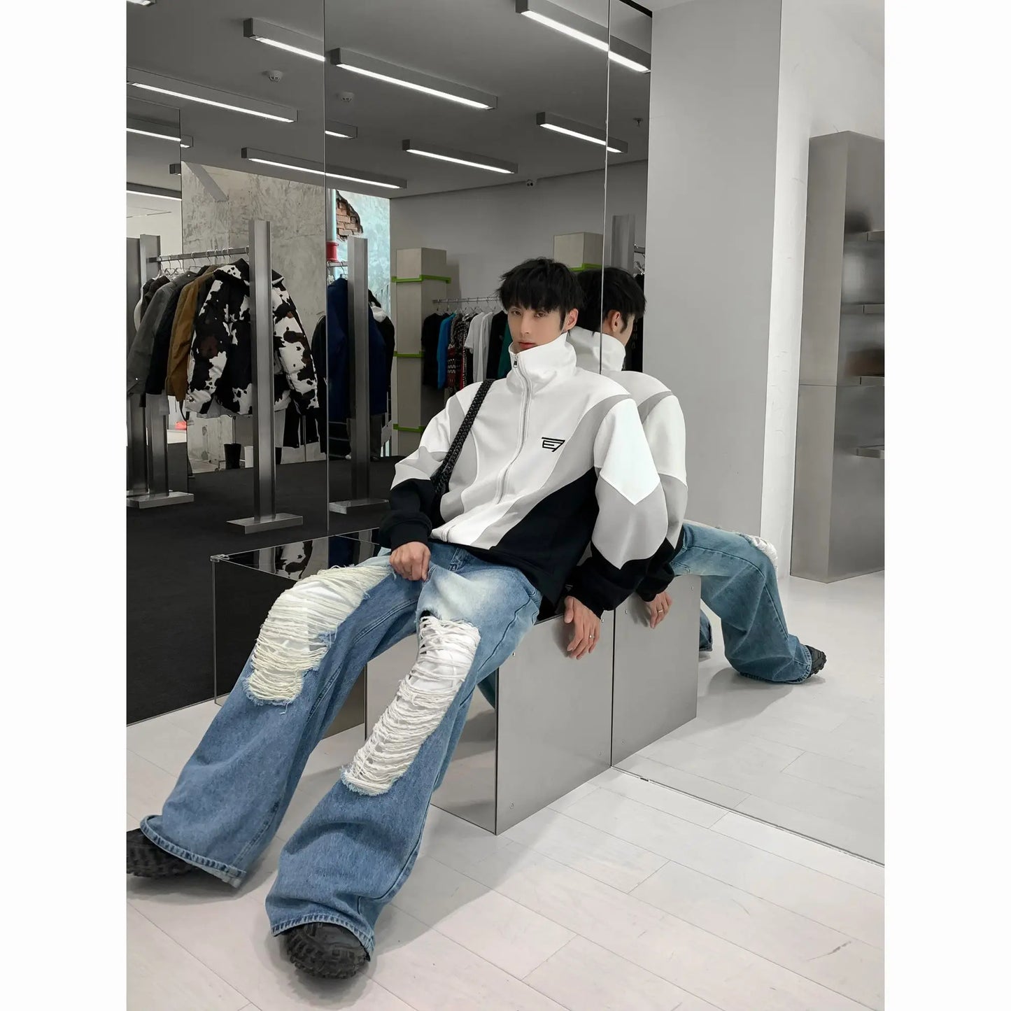saferido Hole Ripped Jeans for Men Korean Fashion Tights Men's Pants Hip Hop Women's Casual Trendyol Streetwear Hip Hop Grunge Baggy Straight