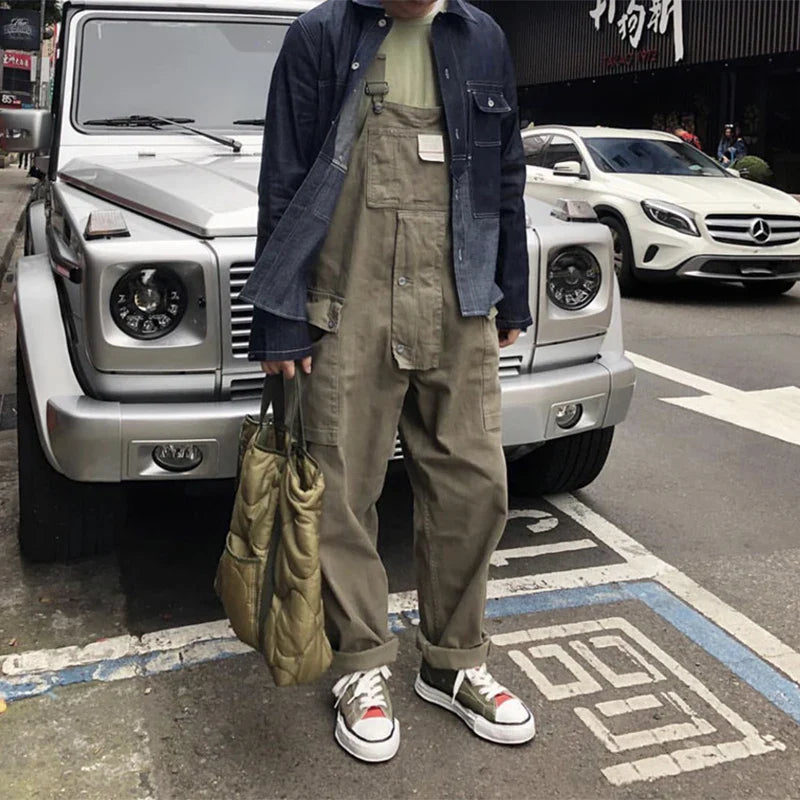 saferido Streetwear Casual Romper Overalls Men And Women Fashion Sleeveless Straps Jumpsuit Spring Summer Vintage Patch Pockets Playsuits