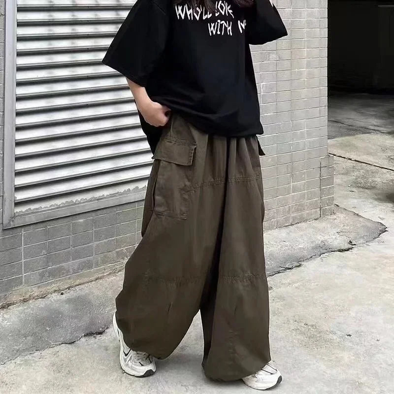 saferido Leg Men Casual Retro Wide Baggy Hip Oversize Japanese Loose Parachute Streetwear Hop Pants Cargo Male Trousers Vintage