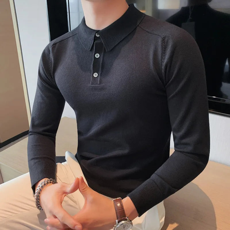 saferido Men Spring High Quality Casual Knitting Shirts/Male Slim Fit Fashion Long Sleeve Polo Shirts Tops Plus Size S-3XL
