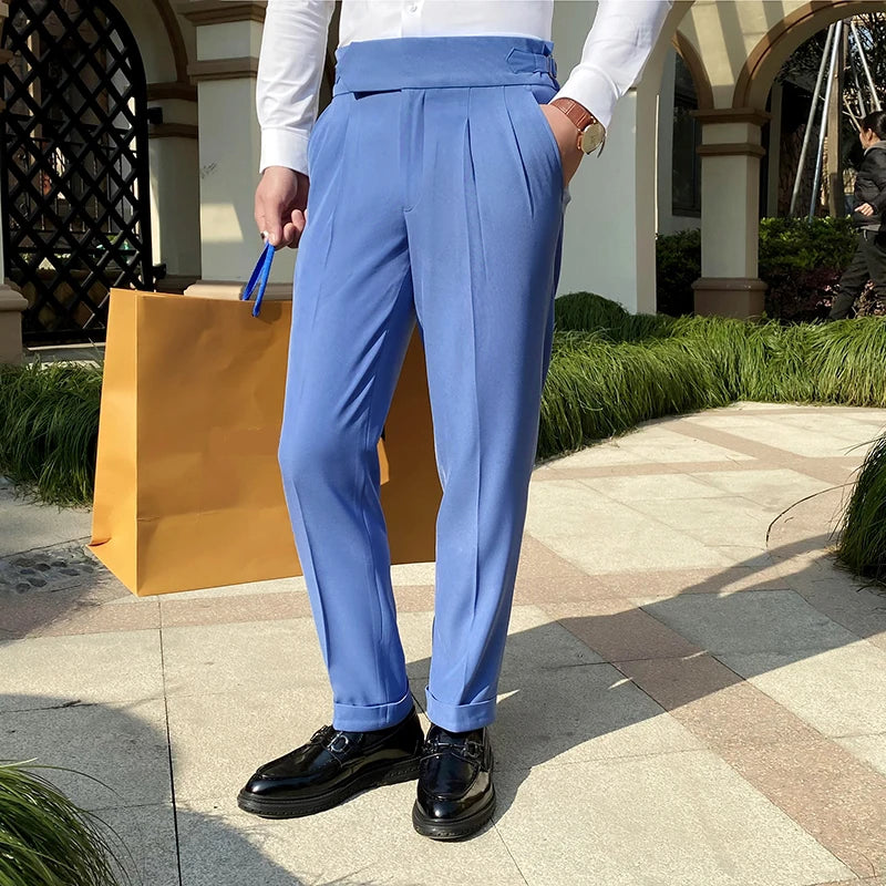 saferido High Quality British Gentlemen Business Casual Slim Fit Pants Men Dress Pants Solid All Match Formal Wear Office Trousers