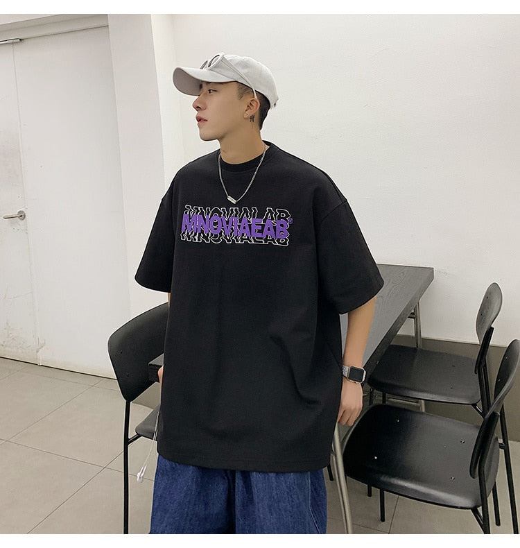 American t-shirt men's oversize summer loose Fashion Top ins Hong Kong Style versatile clothes hip hop fashion brand short