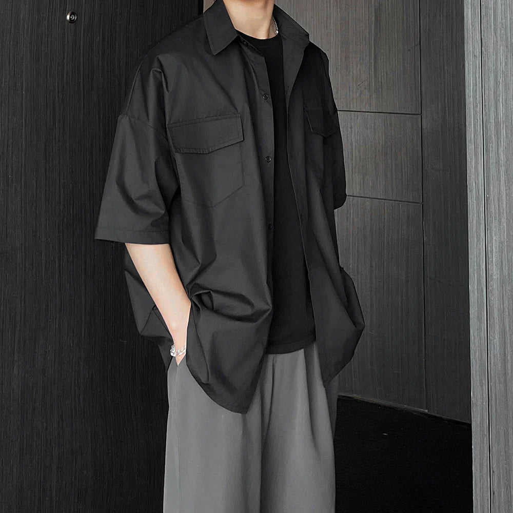 saferido Over Size Men's Short-Sleeve Shirt, Loose Casual Japanese and Korean Style Coat,Outdoor Camping Shirt