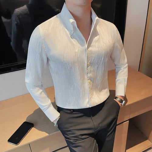 saferido Men Spring High Quality Fashion Slim Fit Long Sleeve Shirts/Male Fold Business Luxury Lapel Casual Shirts Chemise Homme S-3XL