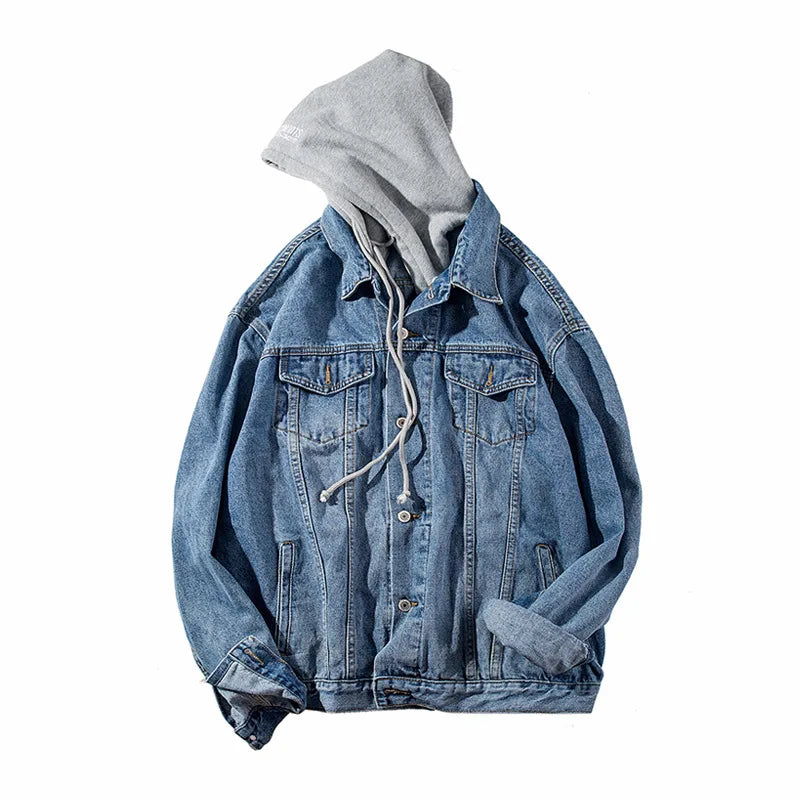 Denim Jacket Mens Hooded Slim Fit Casual Streetwear Jean Jackets Long Sleeve Trendy Outerwear Spring Autumn Jacket Coat Men