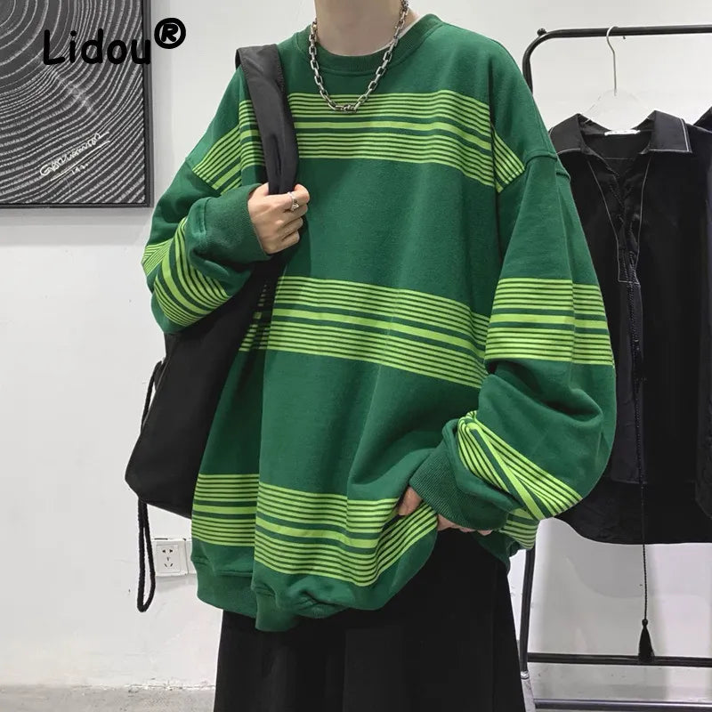 Spring Autumn Striped Y2K Harajuku Hip Hop Sweatshirts Man Oversized Casual Tops Long Sleeve Loose Pullover Streetwear Clothes