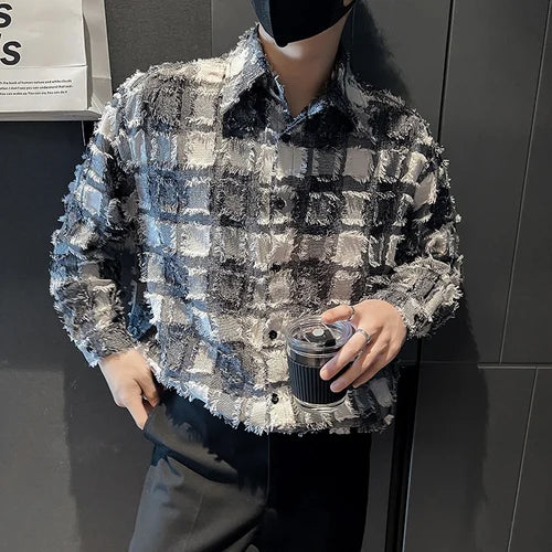 saferido ClothingMen's Spring High Quality Long Sleeve Shirts/Male Loose Plaid Lapel Casual Club Shirts M-2XL