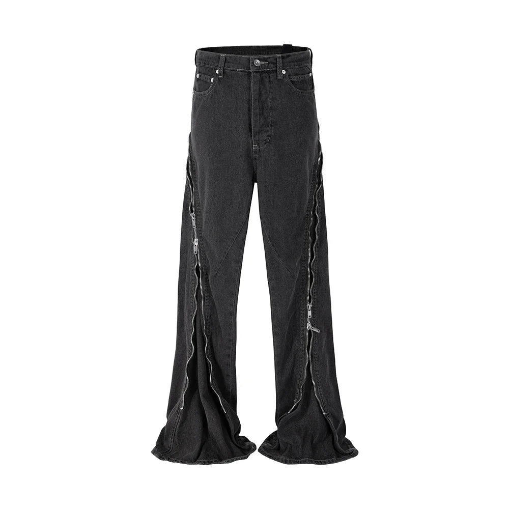 saferido Harajuku Sashes Zipper Decorate Vibe Style Black Cargo Pants for Men High Street Straight Casual Baggy Oversized Unisex Trousers