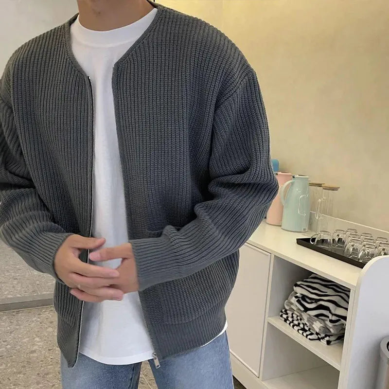 Autumn Knitted Long Sleeve Sweater Men Fashion Cardign Knitwear Slim Fit Men's Clothing New Pocket Warm Zipper Tops Male