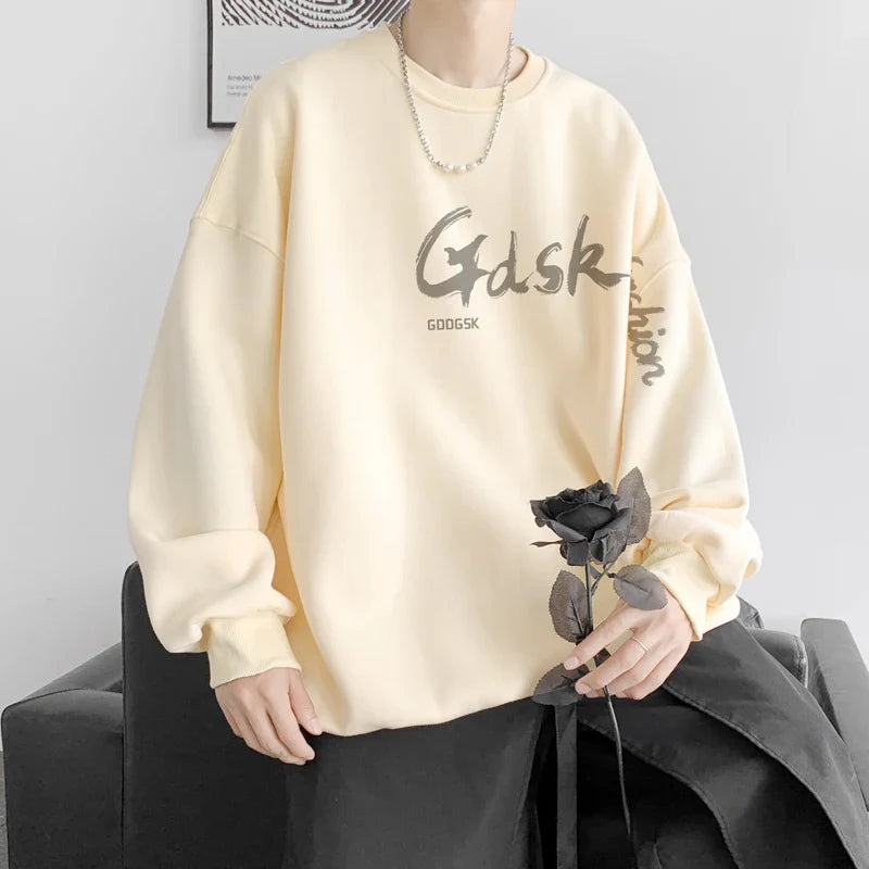 saferido Men's Multicolor 15 Color Sweatshirt Loose Large Size 5XL Personalized Printed Korean Street Tops Funky Casual Round Neck Tops