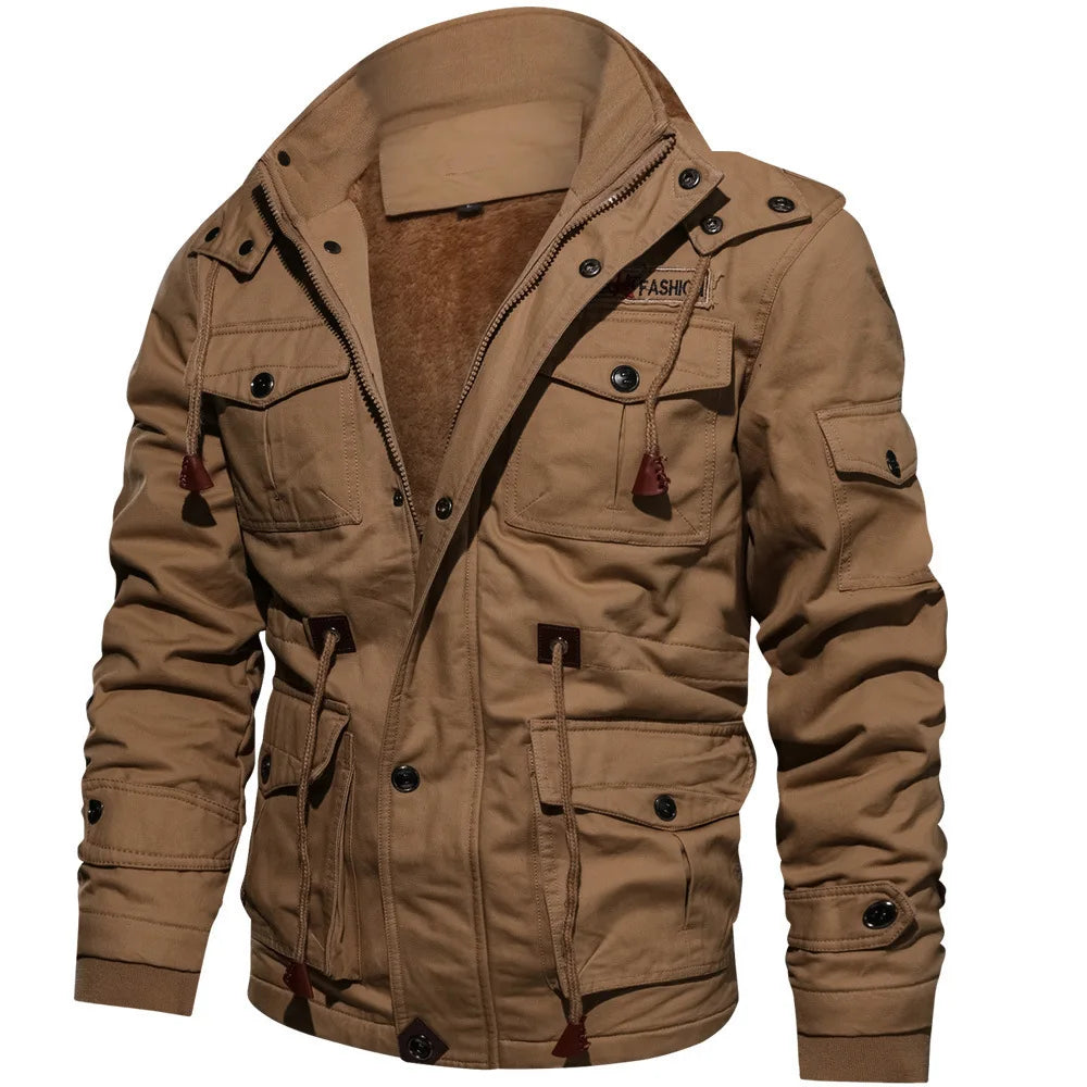 Male Winter Fleece Jacket Men Casual Thick Thermal Coat Army Pilot Jackets Air Force Cargo Outwear Hooded Jacket Mens Clothes