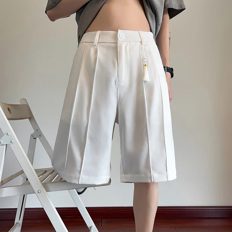 saferido Summer Suit Shorts Men Fashion Social Mens Dress Shorts Korean Loose Black White Casual Shorts Mens Office Formal Shorts M-3XL