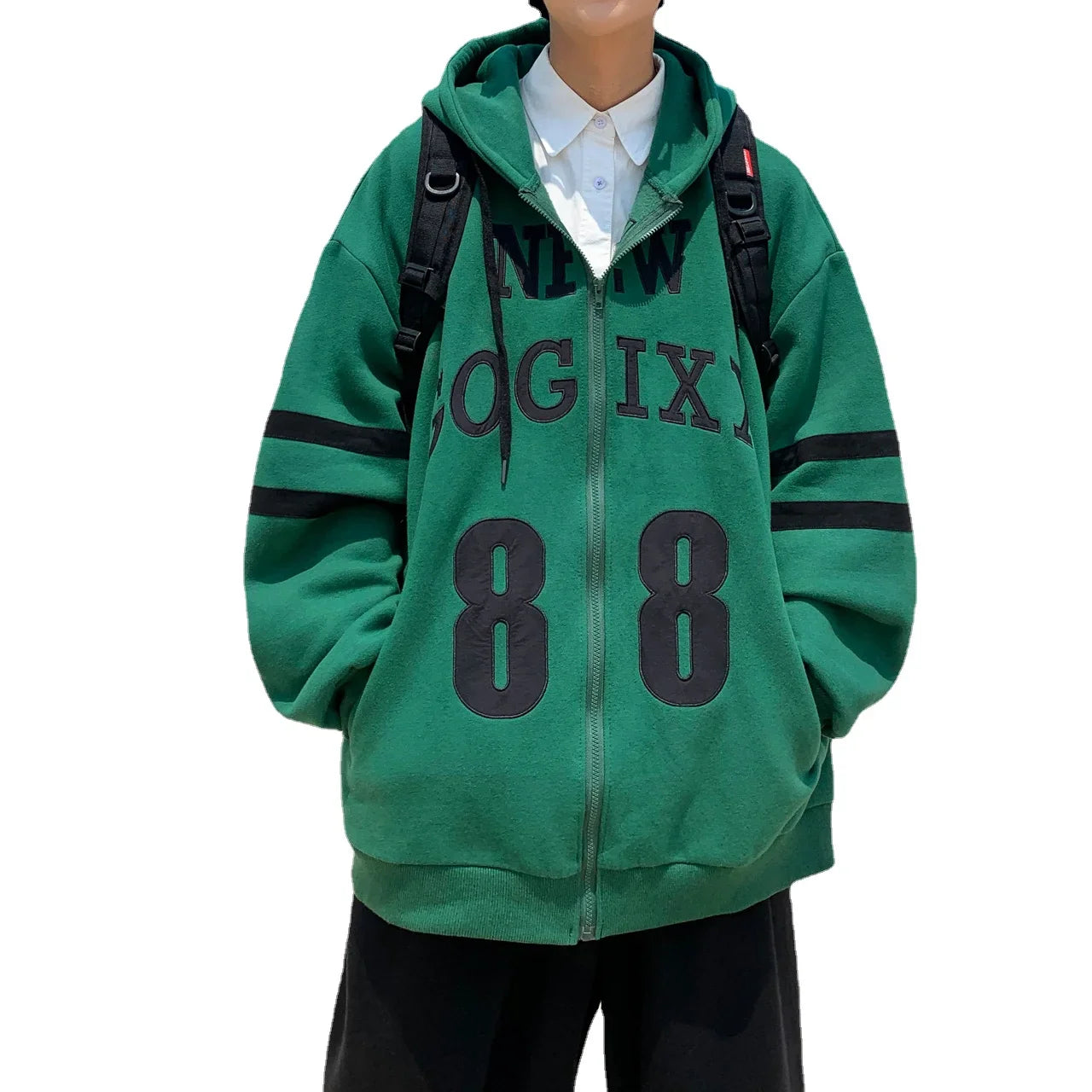 saferido American retro hoodies jacket for men Letter print Hooded Sweatshirt Baggy Zipper Hoodie Coat Green hoodies Men/Women Outwear