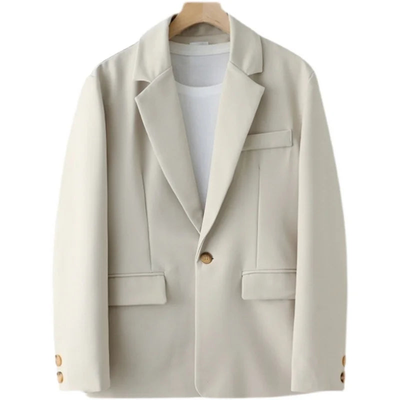 Beige Suit Men Fashion Society Men Dress Suit Korean Loose Casual Blazer/Pants Two Piece Set Mens Office Formal Suit M-3XL