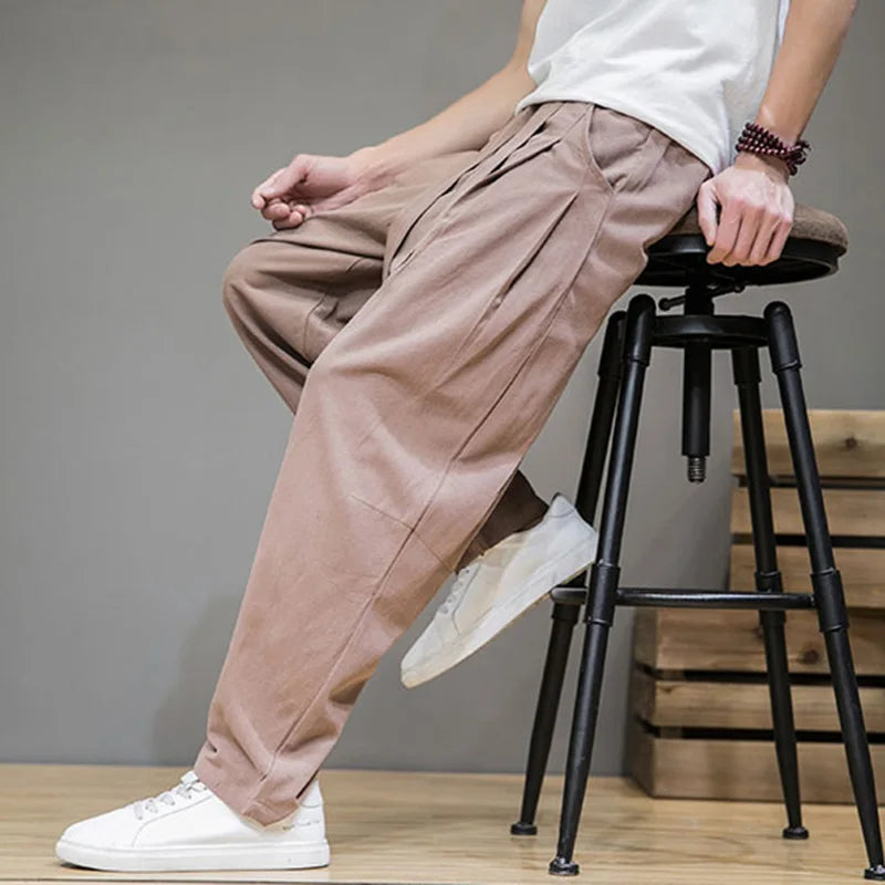 saferido Spring Cotton Linen Pants Men Elastic Waist Casual Harem Pant Loose Sweatpants Traditional Chinese Trousers pantalons homme
