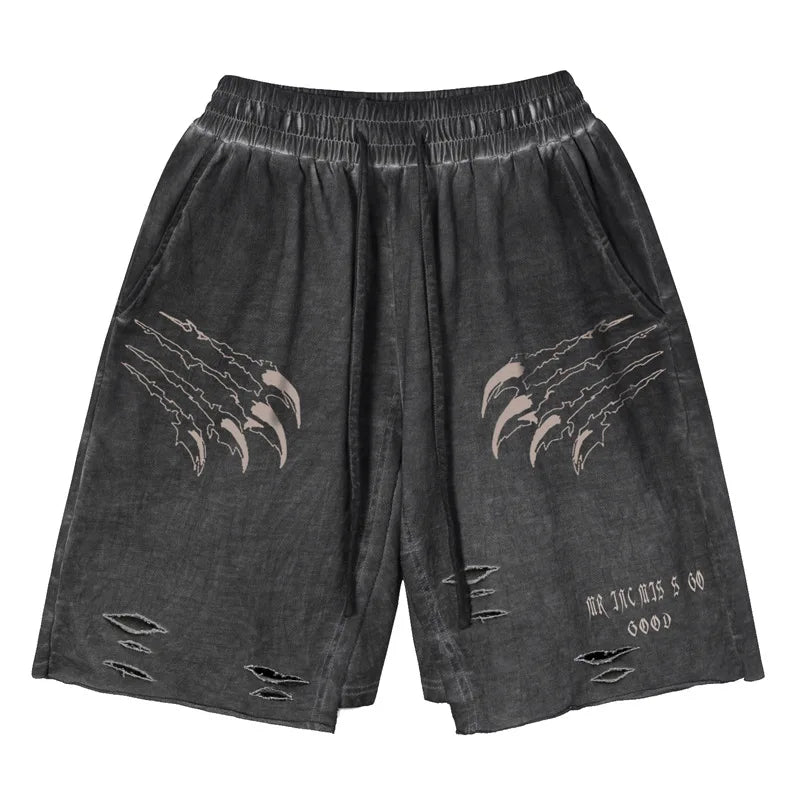 saferido Casual Streetwear American Vintage Fashion Brand Letter Shorts for Men's Summer New Wash Old Loose Cotton Capris for Men and Women