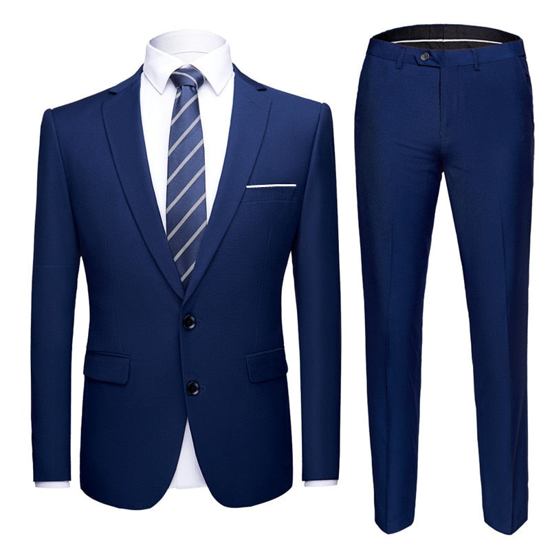 Jacket + Pants 2 Pieces Set Fashion New Men's Casual Boutique Business Dress Wedding Groom Suit Coat Blazers Trousers