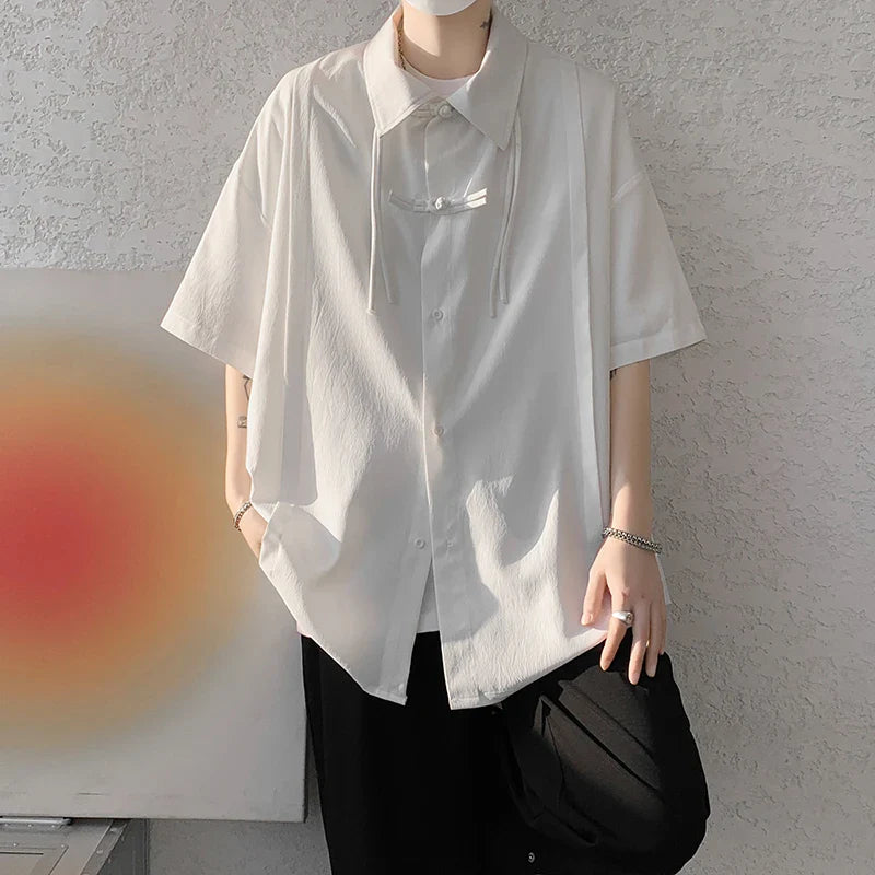 saferido Men's Casual Blouse Long Sleeve Tee Shirt Y2K Vintage Oversized Blouses Chinese Style Baggy Button Up Shirt