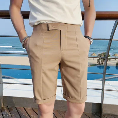 saferido High Quality Korean Solid Slim Fit Suit Shorts Men Clothing Simple All Match Business Formal Wear Short Homme Streetwear