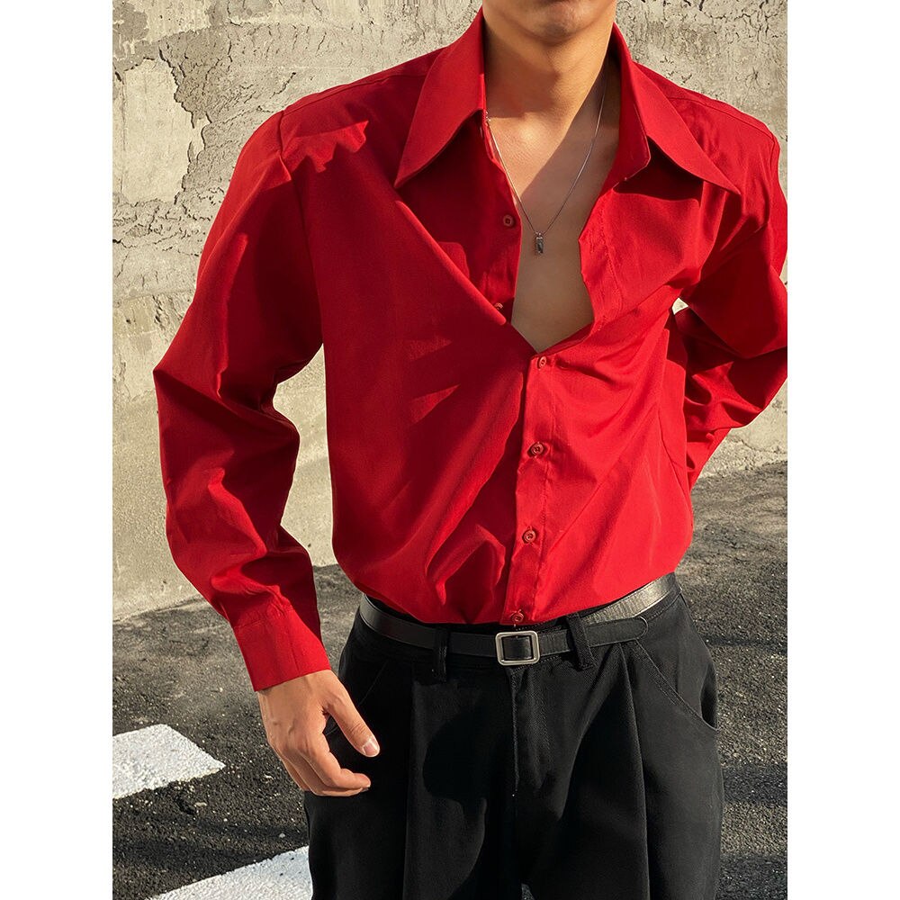 American Sexy Klein Blue Loose Shirts for Men Fashion Designer new Luxury Casual Solid Color Oversized Shirt Hawaiian