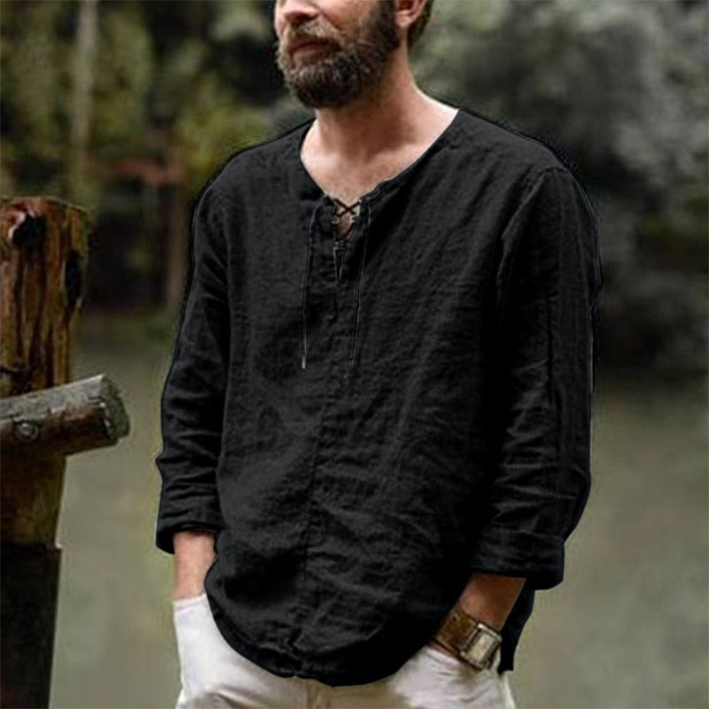 Men's T-shirt Baggy Shirt Soid Color Long Sleeve Retro New Fashion Plus Size Men Summer Cotton Linen Shirt Tops Tees Streetwear