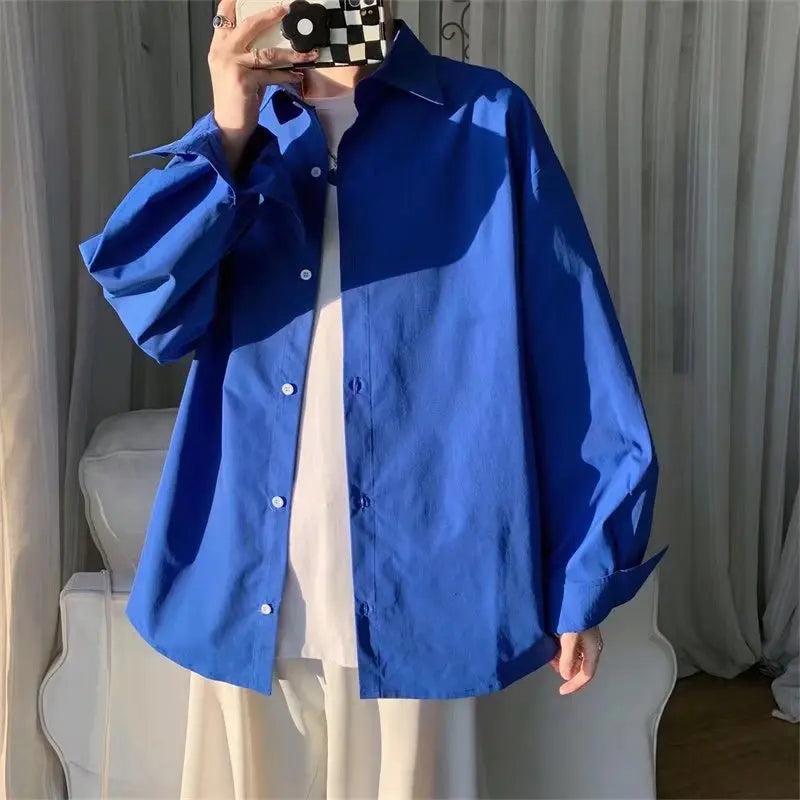 Solid Shirts Turn-down Collar Leisure Long Sleeve All-match Simple Korean Loose Single Breasted Comfortable Daily Men's Clothing