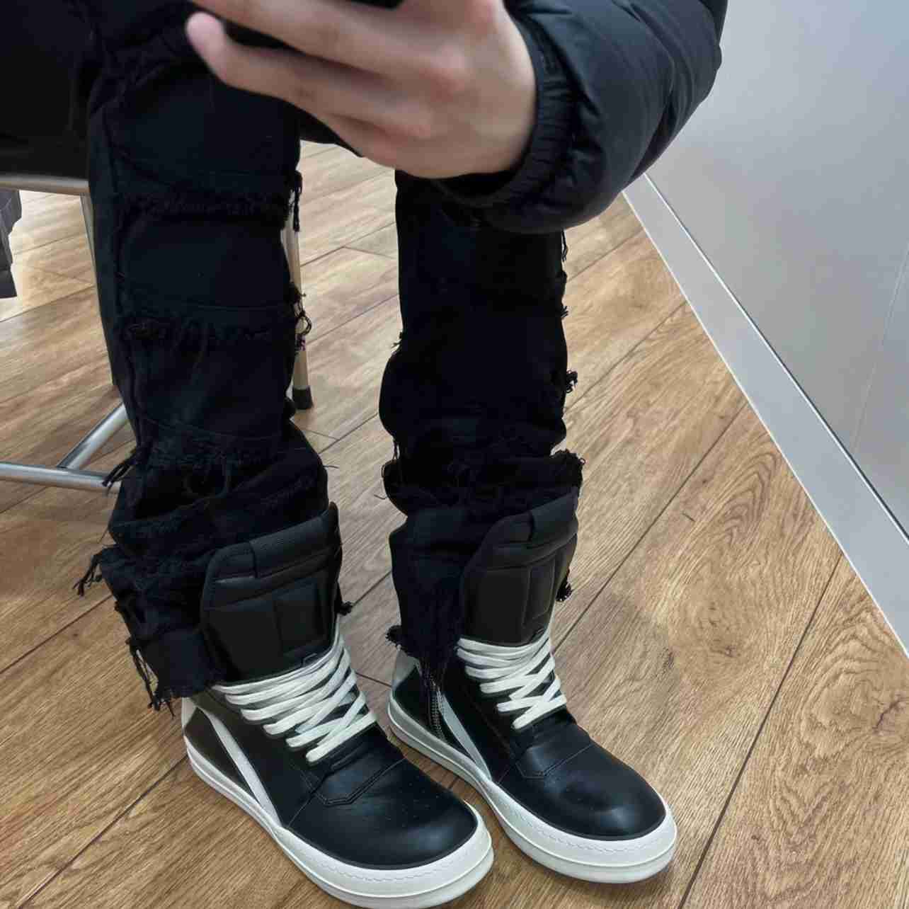 American style black erosion damaged rough high street jeans men's ins hip-hop fashion vintage skinny pants streetwear