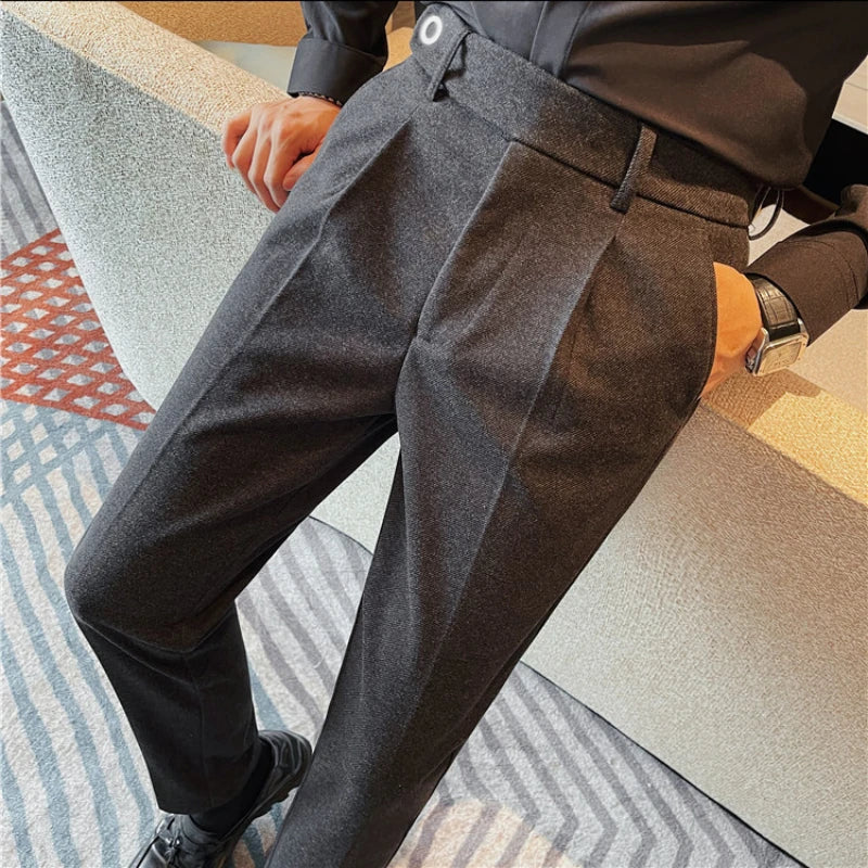 saferido Men's Spring High Quality Business Suit Pants Male Slim Fit Fashion Solid Color Casual Dress Trousers 29-38