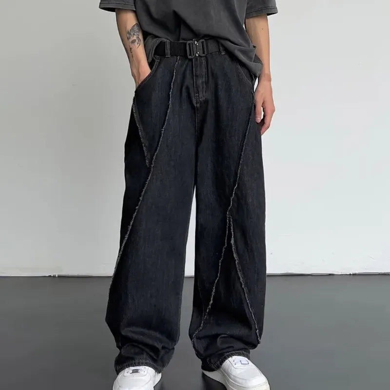 saferido New Summer Jeans Men Patchwork Denim Trousers Male Oversize Loose Casual Wide-leg Pants Streetwear Harajuku Clothing
