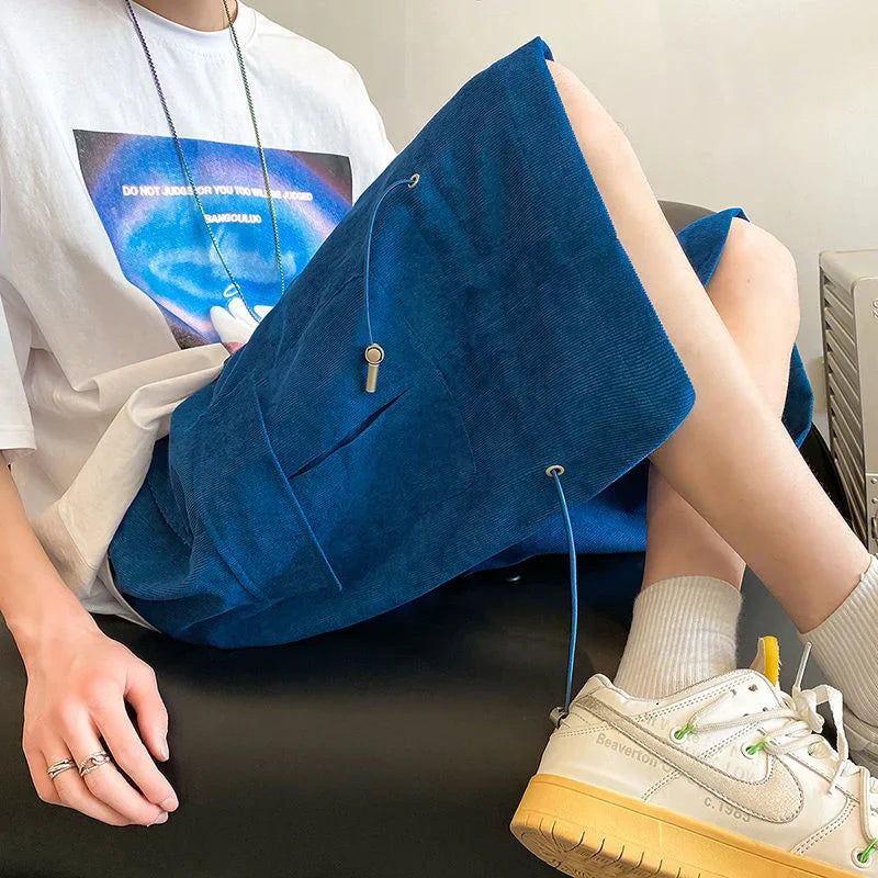 saferido Solid Loose Shorts Summer Straight Wide Leg Casual Pants Oversize Simple Fashion Pocket Drawstring Five Points Pleated Pants Men
