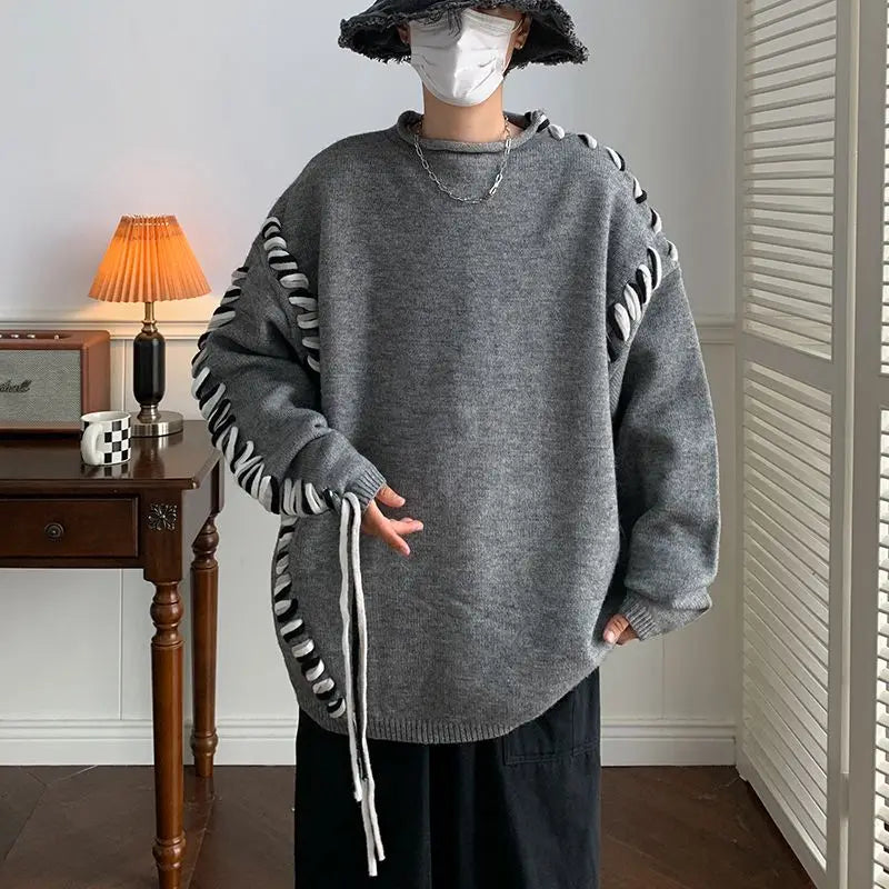 saferido Lace-Up Ribbon Loose Knit Sweater bf Oversized Pullover Women Man 2024 y2k clothing hiphop punk goth harajuku streetwear grunge