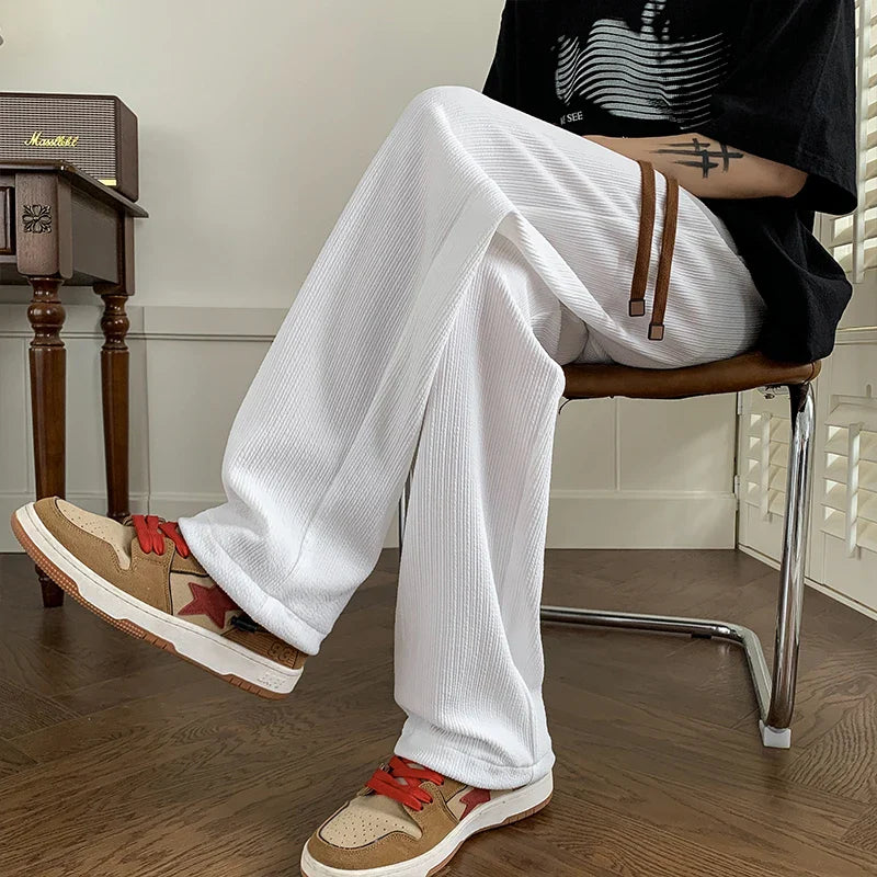 saferido Summer Pleated Pants Men Fashion Oversized Ice Silk Pants Men Streetwear Loose Straight Pants Mens Baggy Trousers M-3XL