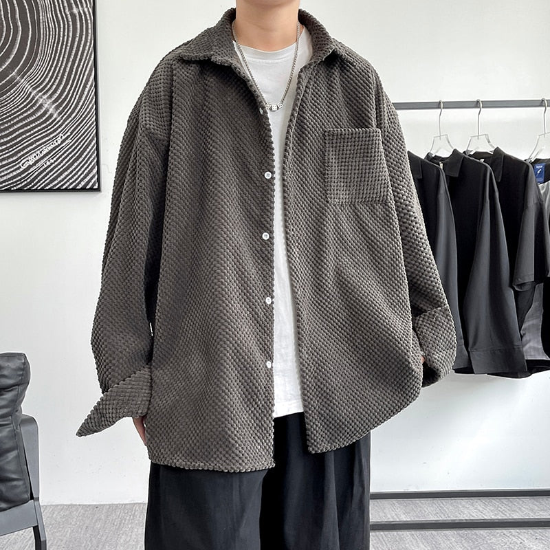 Spring Shirts Men shirt for men loose Harajuku Pineapple Cubes Shirt Korean Style Mens Shirt Long Sleeve Streetwear Fashions